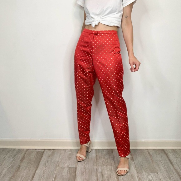 VINTAGE DONCASTER polka dot red white trousers high rise flat front rockabilly - Picture 2 of 11